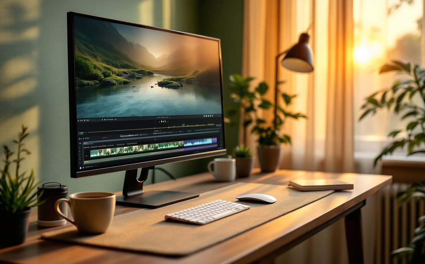 A wellness creator editing a serene nature video in ClipKit's studio interface