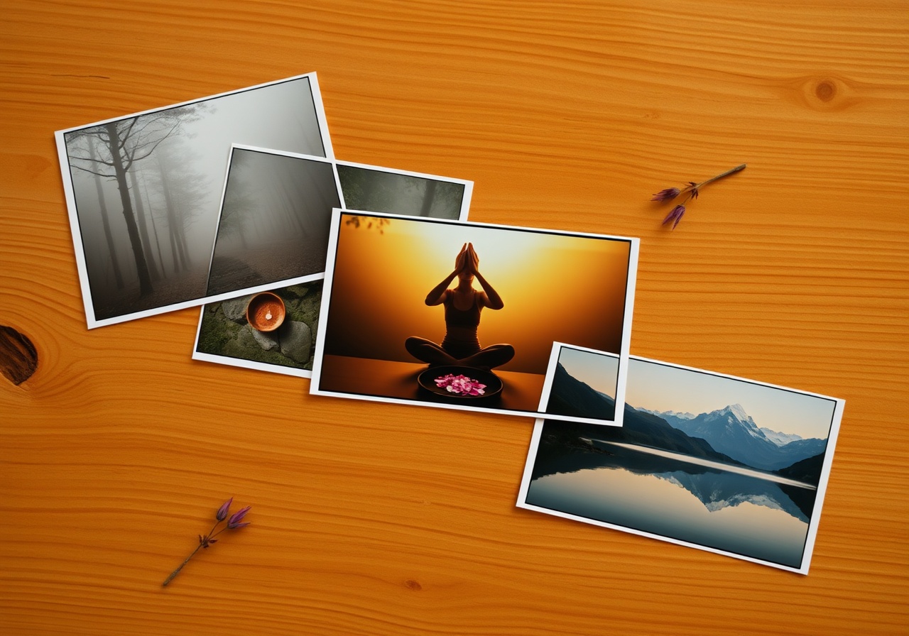 A mood board of ClipKit video templates showing serene nature scenes and calming typography